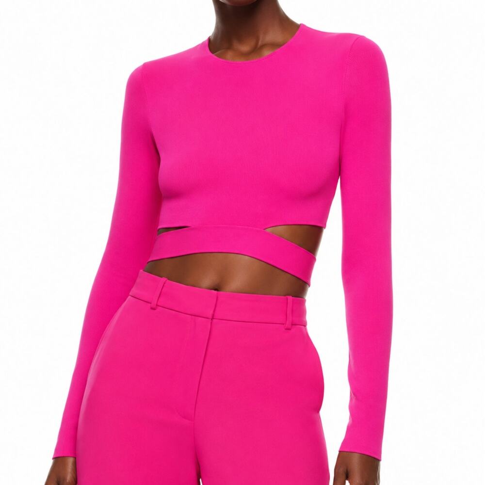Aritzia TEN by Babaton Retrospect Sweater M Granita Pink Cutout Wrap Crop Top